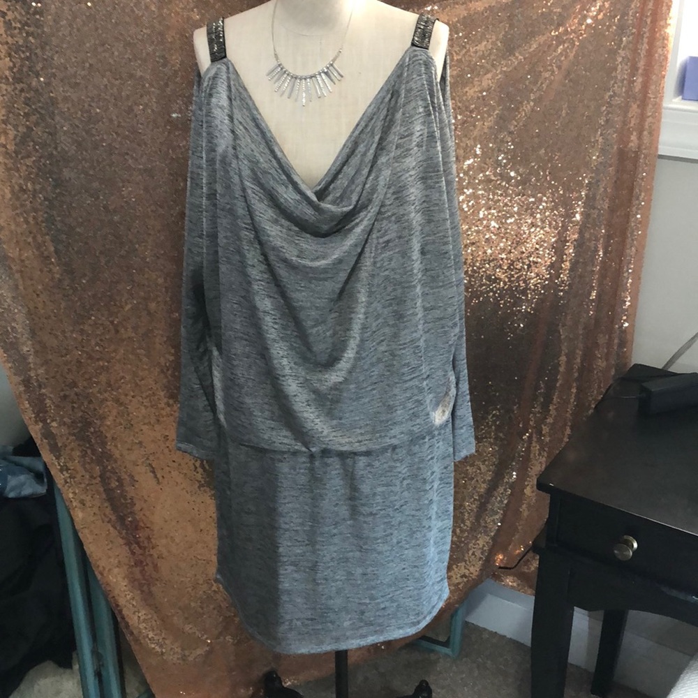 NWT👗L-WHBM Silver Date Night dress long sleeve